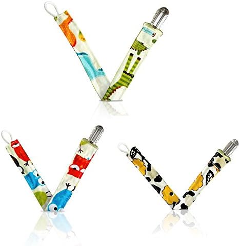 3 Pack Universal Fit Baby Pacifiers Holders - Detachable Compatible Stylish Beautiful Cute Holder with Clip for Your Child - For Girls & Boys Unisex - Healthy & Safe for Your Loving Baby - Best!