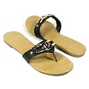 LA31 Cute Gold Chain Stud Flat Sandals Black