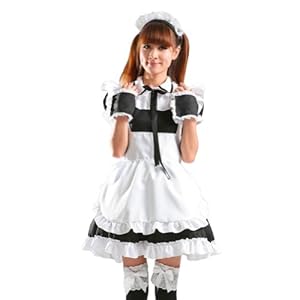 TOMSUIT Sweet Japanese Coffee Shop Maid Cosplay Costume Set, L, Black