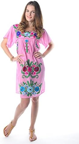 Spun Vintage Style Women's Cotton Hand Embroidered Dress Tunic (SYE Design) Free Size Pale Pink