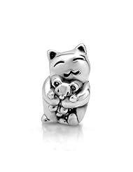 Chuvora Sterling Silver Smailing Cat and Mouse Bead Charm Fits Pandora Bracelet