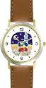 Mecca or Makkah al-Mukarramah - The Kaaba - during the Hajj Moslem or Muslim Theme - WATCHBUDDY&reg; DELUXE TWO-TONE THEME WATCH - Arabic Numbers - Brown Leather Strap-Size-Large ( Men's Size or Jumbo Women's Size )