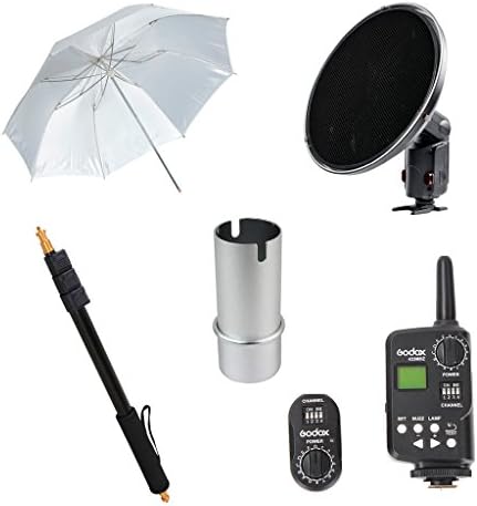 Godox Wireless Trigger + Receiver + Dish with Grid + Soft Umbrella + Light Boom + Protector Cover for WITSTRO Speedlite Flash