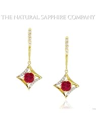 1.32ct Round Rubies set in 18k Yellow Gold Pave Earrings with .17cts of Diamonds
