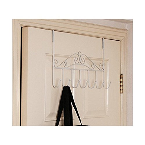Marrywindix 7 Hooks Metal Over the Door Rack Hanger Hooks Organizer (White)
