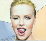 CHARLIZE THERON MIXED MEDIA ACRYLIC OIL PAINTING ART FRAMED HUGE 26X22