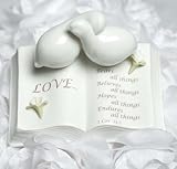 IMAGE OF Love Verse Bible Cake Topper with Doves and Rose Accents