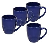 Chantal 20-Ounce Ceramic Ring Mugs, Glossy Indigo Blue, Set of 4