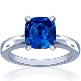 18K White Gold Cushion Cut Blue Sapphire Solitaire Ring
