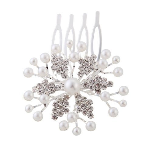 FACILLA® Silver Plated Snowflake Rhinestone Faux Pearl Bride Bridal Hair Comb Pin
