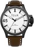 French Connection Men's Quartz Watch with White Dial Analogue Display and Brown Leather Strap FC1140T