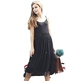 レディース ファッション キャミソール チュールワンピ ひざ丈 2色展開 オリジナルアクセサリー付属 NRU0021 (ブラック)