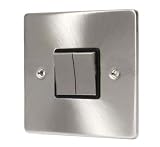  : SATIN CHROME 2 GANG 2 WAY 6 AMP LIGHT SWITCH ,C304BCB