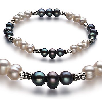 PearlsOnly YinYang Black and White 6-7mm A Freshwater Pearl Bracelet-7.5-inch