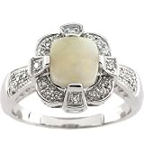 1/5 CT TW 14K White Gold Genuine Opal Cab And Diamond Ring