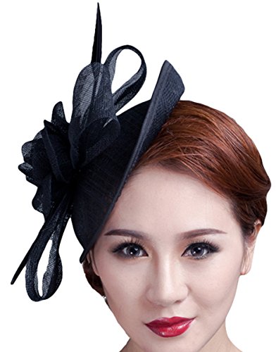 Cocktail Pillbox Hat Fascinator Hair Clip Bridal Headwear for Women Black