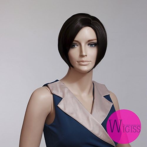 Wigiss New Charming Western BOB Stylish Short Straight Wig 100% Kanekalon Fiber Synthetic Hair Wigs for Women Black