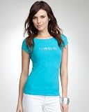 bebe Logo Basic Rhinestone Tee - PEACOCK BLUE (S)