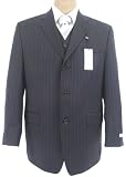 Review Calvin Klein  / Calvin Klein Mens 3 Piece 3 Button Navy Blue Pinstripe Wool Suit - Size 42S