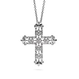 Eve's Addiction Elegant Sterling Silver and CZ Cross Necklace