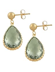 14 Karat Yellow Gold Faceted Pear-shaped Green Amethyst Dangle Earrings