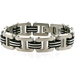 Stainless Steel Bracelet Mens Heavy Designer Link Black Accent Satin Finish by Bucasi