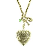 Heart Lockets Brass Tone Charm Toggle Necklace