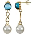14K Yellow Gold Paspaley South Sea Cultured Pearl and London Blue Topaz Cabochon Earrings - 12.00mm