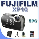 Fujifilm FinePix XP10 12 MP Waterproof Digital Camera with 5x Optical Zoom and 2.7-Inch LCD (Black) BigVALUEInc 5PC Saver Bundle!