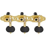 DJ306GX-P12 TENOR Classical Guitar Tuners Professional Tuning Key Pegs/Machine Heads for Classical or Flamenco Guitar with Matte Gold Plated Finish and Ebony Colored Buttons.