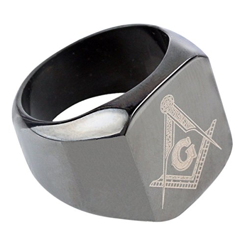 Moonsix Mens 316L Stainless Steel Freemason Band Ring Masonic Rings Black