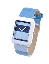 Wrist Quartz Watch Synthetic Leather Watch Analog Watch Oblong Case Timepiece with Rhinestones for Lady Woman - Blue SW22-9614