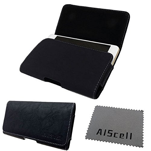 For Apple iPhone 6 (4.7 '') BLACK DELUXE TEXTURE LEATHER CASE CARRYING POUCH HOLSTER with BUILT IN BELT LOOP , BELT CLIP + AIS cell phone Microfiber Cleaning Cloth (By All_Instore)