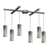 - 6 Light Kitchen Island Pendant Track Lighting Fixture - Brushed Nickel - Silver Dusk Glass - B3838