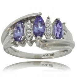 Tanzanite & Diamond 3 Stone Ring Ladies Ring Crafted in 14K White Gold
