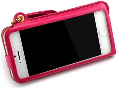 JK LV PU Portable Leather Id Credit Card Case Cover Skin Holder for Iphone with Folding Stand/lanyard-come with a Headset Headphones Earphone Cord Winder Fixer gift phone screen protector (ipnone5/5s/5c rose)