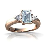 14k Rose Gold Emerald-cut Genuine Aquamarine Ring