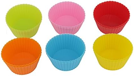 Mactrem Round Silicone Baking Cups Cupcake Bakeware Liners Case Molds Sets - (12 Pack)