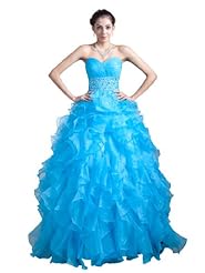  Beaded Organza Floor Length Sweetheart   Ball Gown Quinceanera Dress  With Ruffles