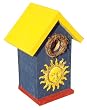 Funky Randy Birdhouse 11.5" - Sunny Days Sun Blue/Yellow/Red Usable Freestanding Birdhouse R-129