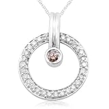 14k White Gold Champagne and White Diamond Circle Pendant (1/2 cttw, I-J Color, I2-I3 Clarity), 18