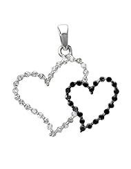 0.23 Carat (ctw) 10k White Gold Round Black and White Diamond Ladies Double Heart Pendant 1/4 CT