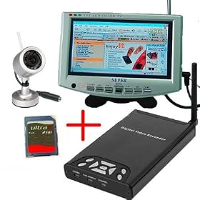 Mini size Wireless Video transmission Outdoor Water-proof day/night Motion Detection Surveillance system +7" LCD Car PC color Monitor+2GB SD card w/hard disk recording