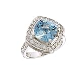 Sterling Silver Fancy Square Cut Aqua Cubic Zirconia Ring by Crislu