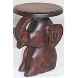 Dakota 100% Solid Mango Wood Hand Carved Elephant Side Table - Dark Shade