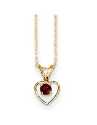 MadiK® Childrens 14K Yellow Gold Garnet Birthstone Heart Charm Necklace 15"