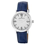 AK Anne Klein Women's 109003MPBL Round Silver-Tone Blue Leather Strap Watch
