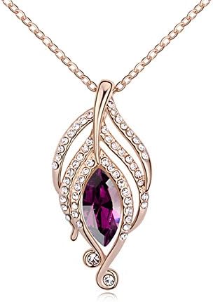 Fetrun Swarovski Elements "Wind Elf" Shape Crystal Pendant Chain Necklace Color Purple