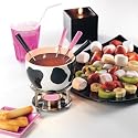 Mastrad Ceramic Fondue with Coloured Metal Handle Forks, Cow Design