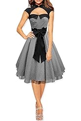 Satin  Flared-Skirt Polka Dot Print  Dress With a Bow(s)
